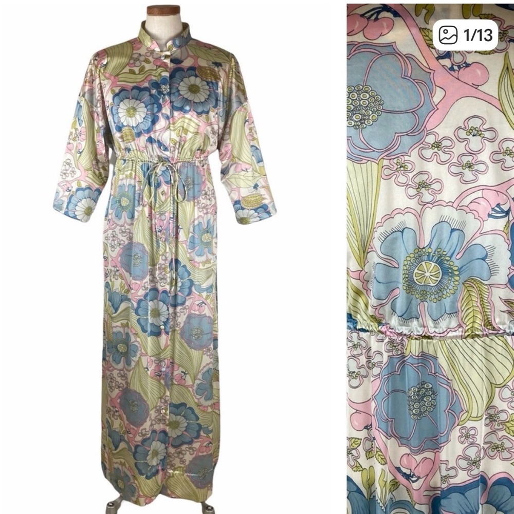 Vanity Fair 60s True Vintage Pastel Floral Robe House Coat Sz S